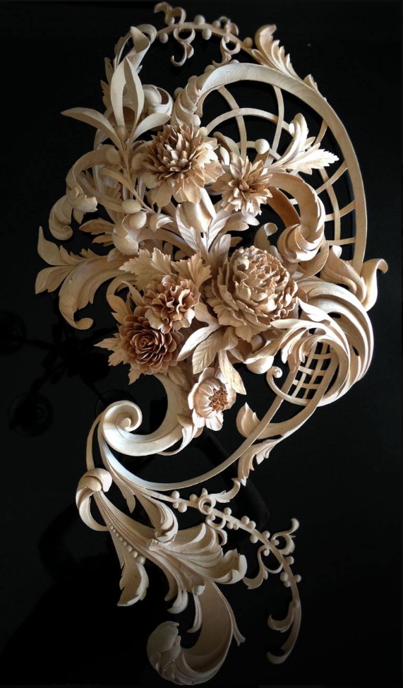 photo of a large wall hanging - roses and acanthus swirls