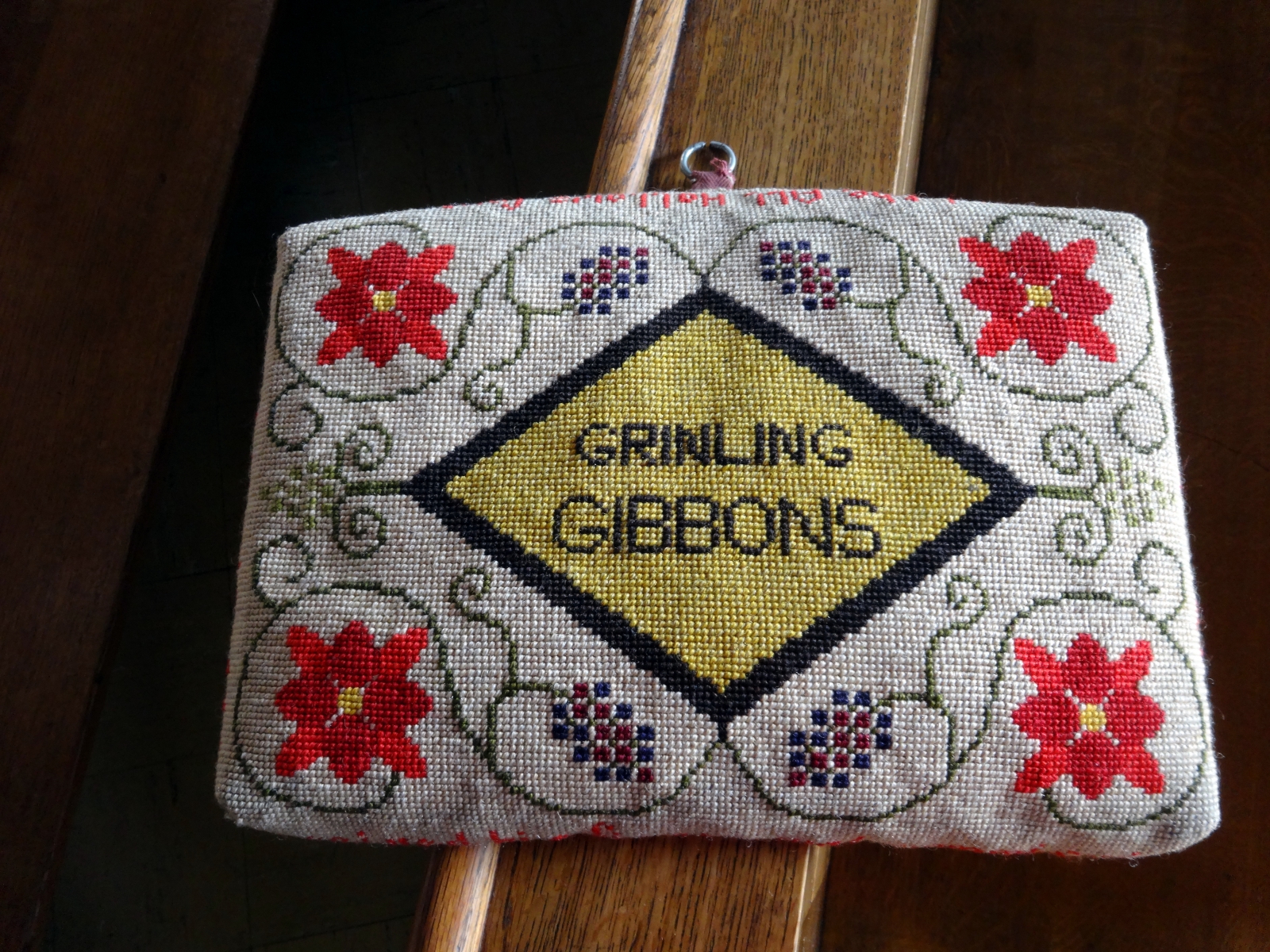 photo of a kneeler pad commemorating Grinling Gibbons